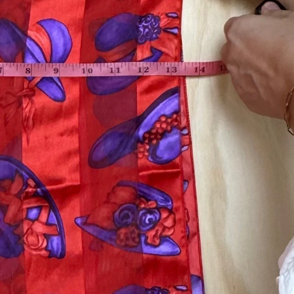 Vintage Red Hat Society Scarf Set Red Purple Sheer Satin Square & Long Rectangle